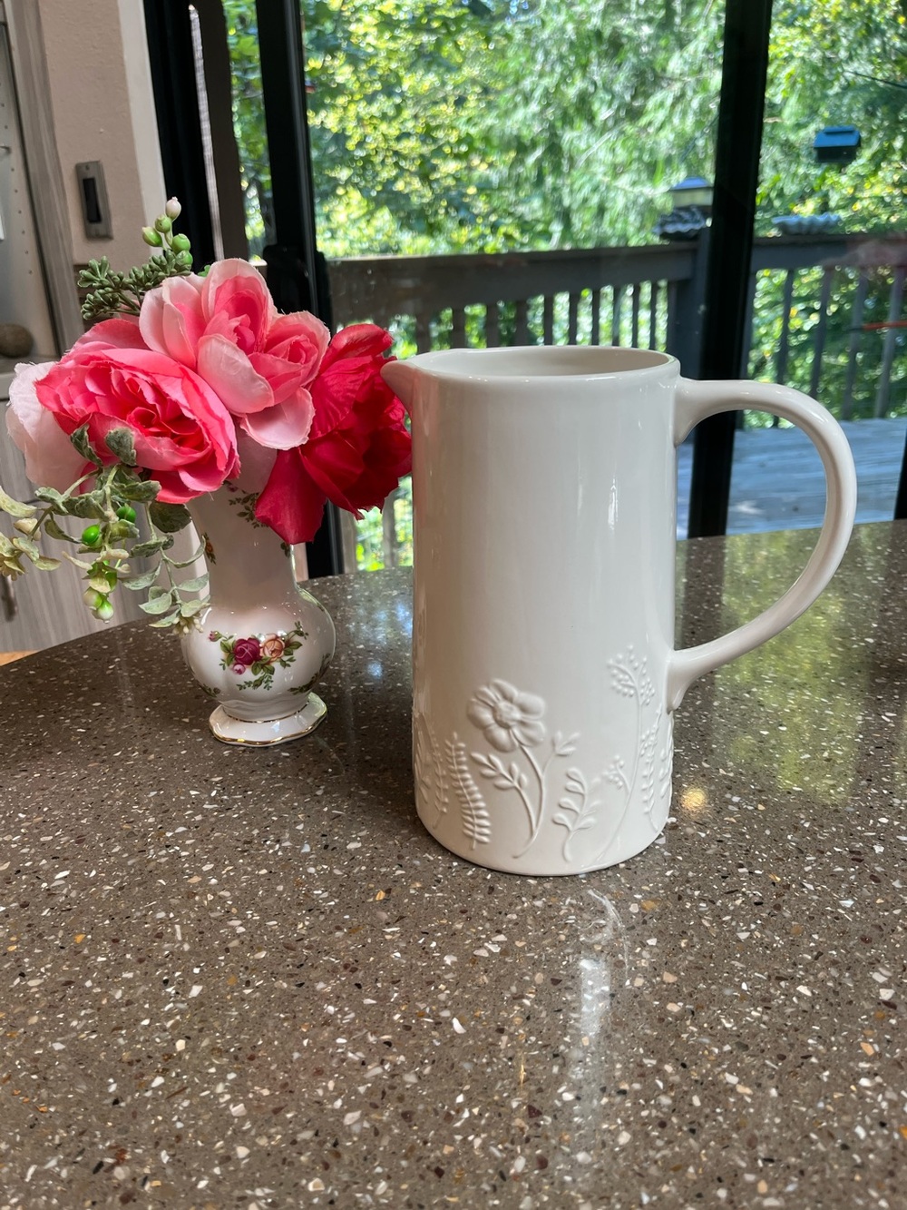 Princess House new White Ceramic Embossed Floral Pitcher - Elegant Home Art